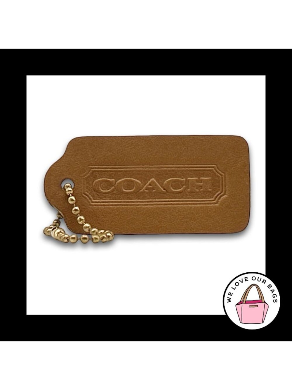 COACH VINTAGE DOUBLESIDED Hang Tag Bag Charm Keychain Fob Brown Leather 2.25"